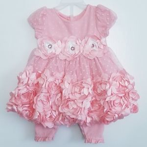 Nannette Baby Peach Rosettes 2-Piece Set Dress and Leggings Baby Girl's 3-6M